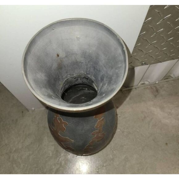 ANTIQUE ASIAN CHINESE JAPANESE COPPER LEAD VASE - Picture 2 of 3